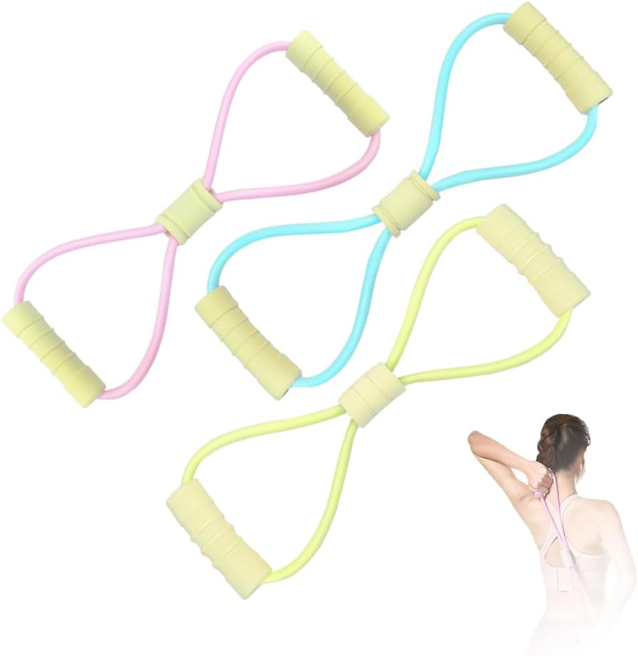 Figure 8 Fitness Resistance Bands with Handles, Yoga Resistance Band Stretch Fitness Band, Chest Expander, for Arm and Shoulder Stretch, Rope 8 Word Elastic for Women and Men（3 Pack）