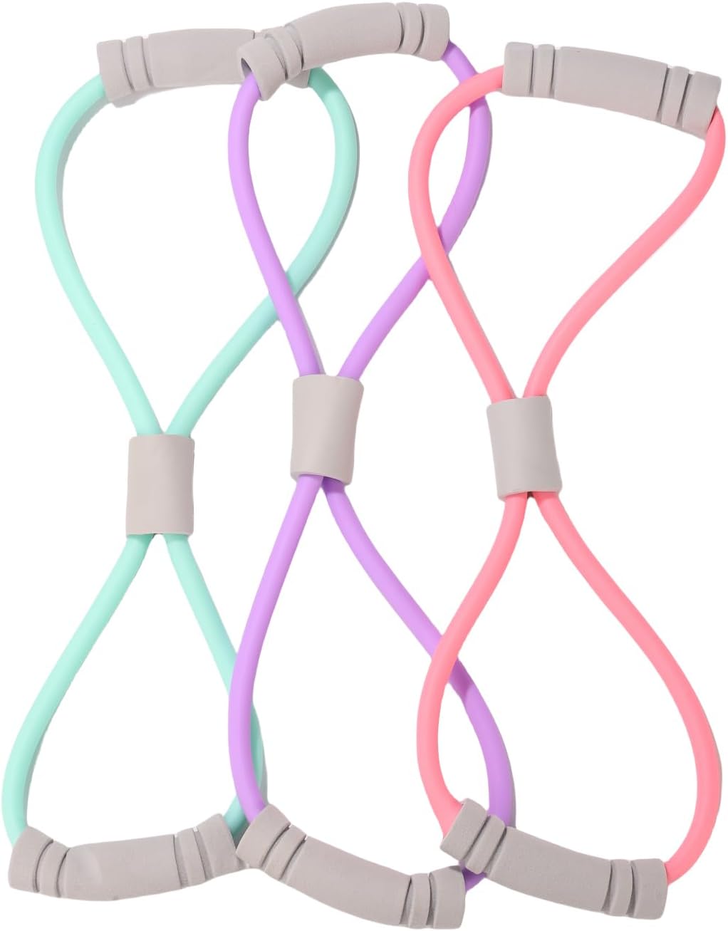 3 Colors Figure 8 Resistance Band - Elastic Fitness Rope for Arm, Back, Shoulder & Full-Body Workouts and Foot, Leg, Hand Stretcher for Yoga, Pilates, Physical Therapy & Home Gym Exercise.