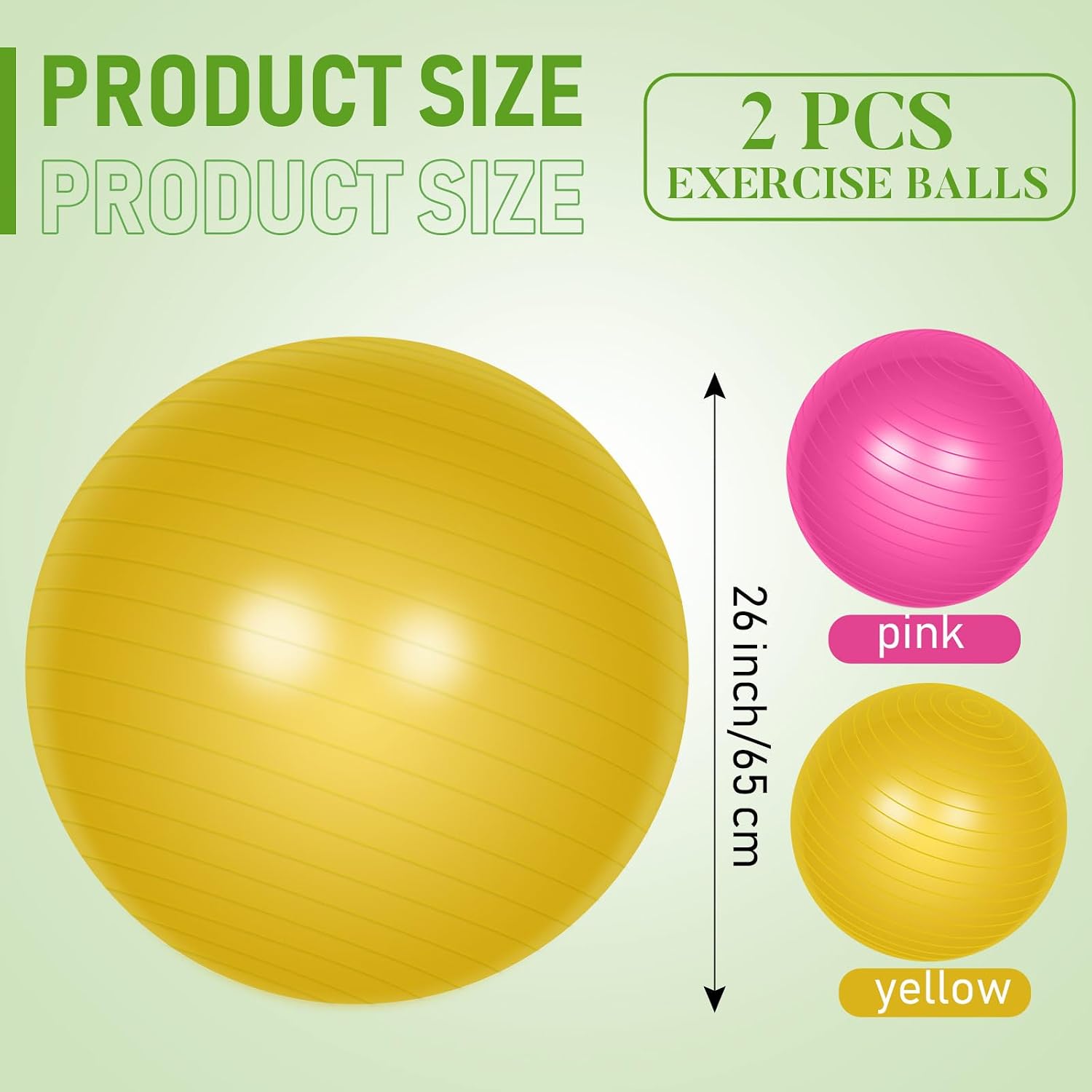 2 Pcs Yoga Ball Exercise Ball Large 26 Inch Exercise Anti Burst Birthing Fitness Ball with Pump, 26 Inches/ 65 cm for Improved Posture, Balance, Yoga, Pilates, Training