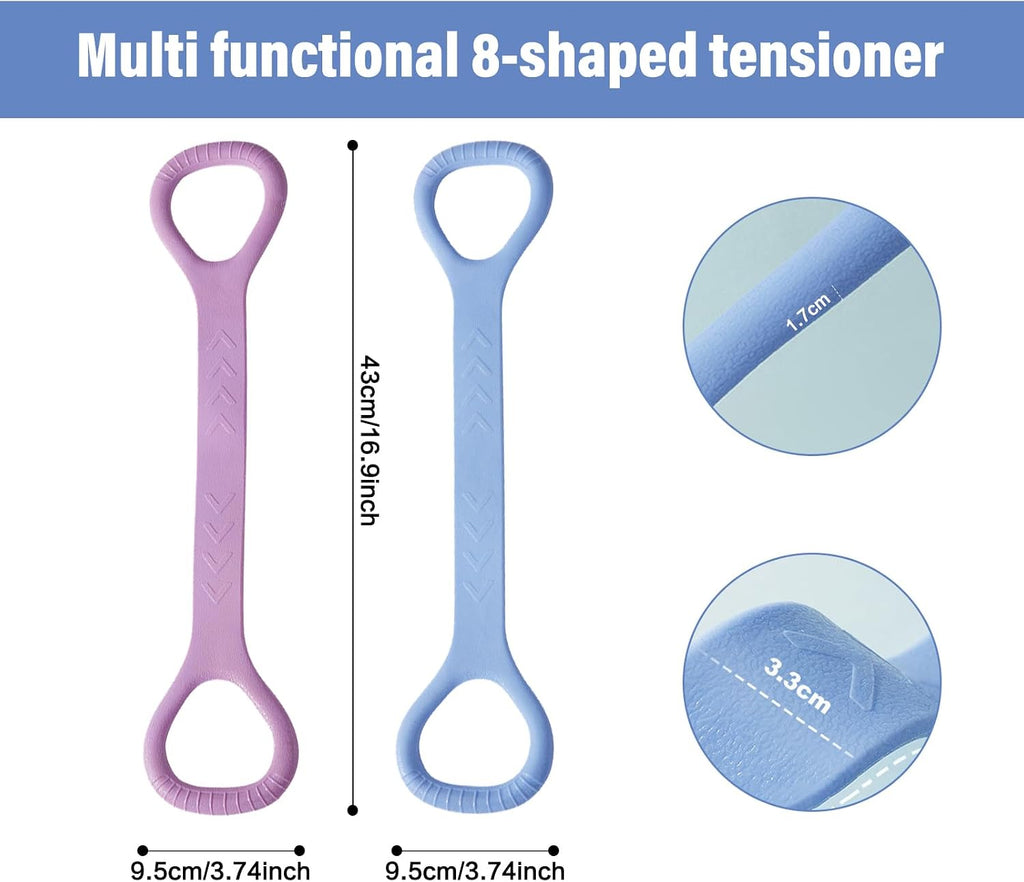 Figure 8 Fitness Resistance Band, Arm Back Shoulder Exercise Elastic Rope Stretch Fitness Band, Foot, Leg, Hand Stretcher, Arm Exerciser for Yoga Pilates Stretching Physical Therapy（Purple and Blue