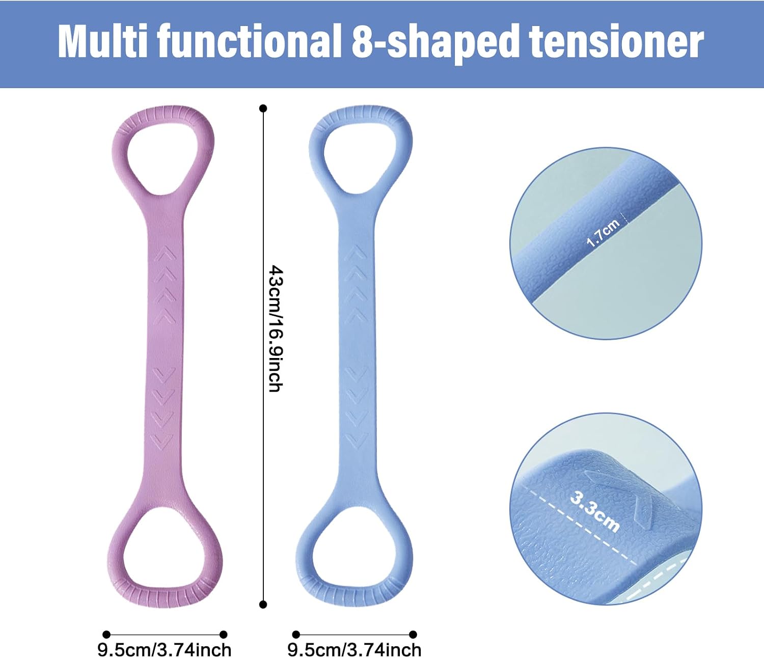 Figure 8 Fitness Resistance Band, Arm Back Shoulder Exercise Elastic Rope Stretch Fitness Band, Foot, Leg, Hand Stretcher, Arm Exerciser for Yoga Pilates Stretching Physical Therapy（Purple and Blue