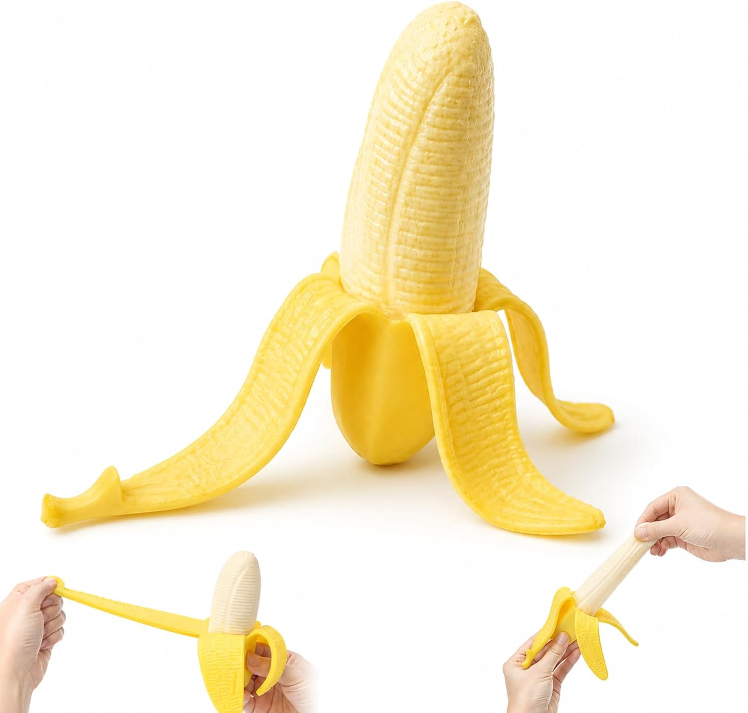 Realistic Banana Squishy Stress Relief Toy Simulated Peeling Banana Squeeze Fidget Toy Slow Rising Silicone Decompression Toy for Anxiety Relief Prank Gifts