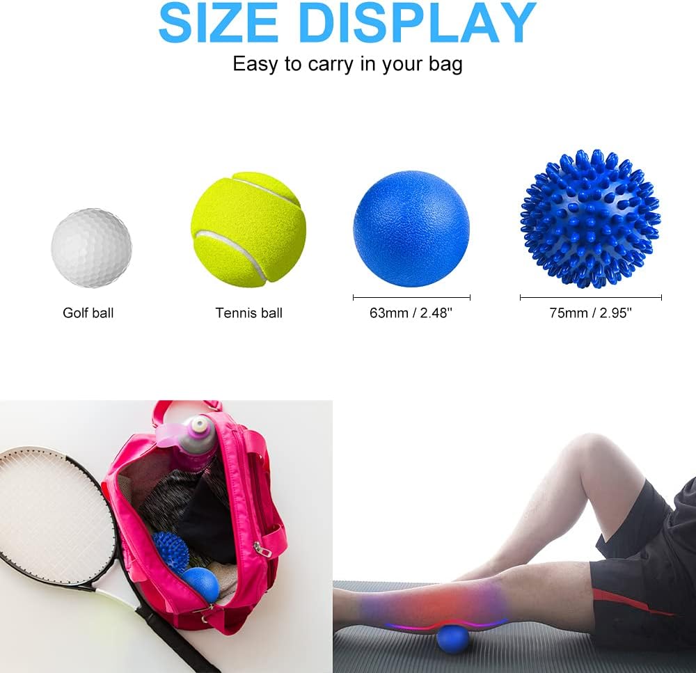 Spiky Massage Ball Set, 2 Pack Physical Therapy Massage Balls, Hard Lacrosse Ball & Spiky Massage Ball for Myofascial Release and Trigger Point Deep Tissue Massage (Blue)