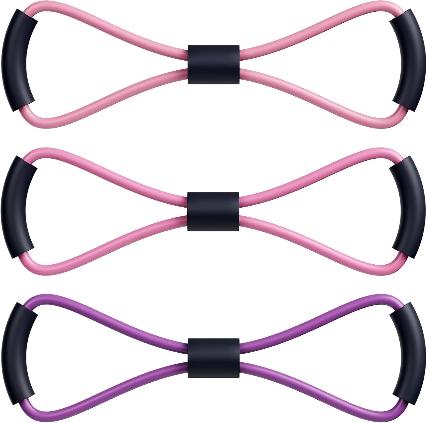 Figure 8 Resistance Bands with Handles - Set of 3 (20LB, 30LB, 40LB) for Arm, Shoulder & Full Body Workout - Strength Training & Stretching for Women & Men