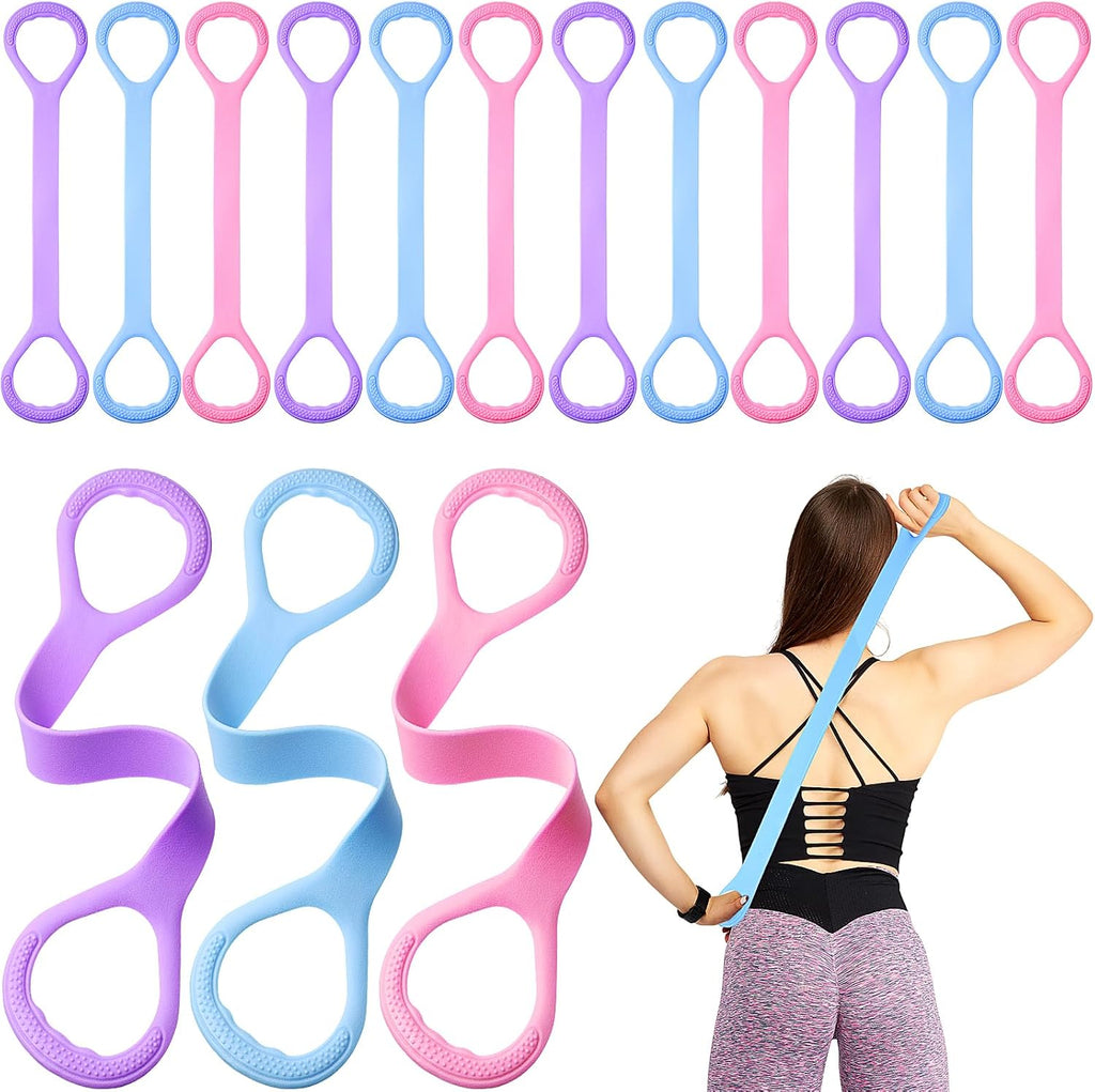 12 Pcs Figure 8 Fitness Resistance Band Bulk Exercise Elastic Bands Upper Body Workout Equipment for Yoga Pilates Stretching Home Gym Workout Shoulder Back Foot Leg Hand Stretcher Arm Exerciser