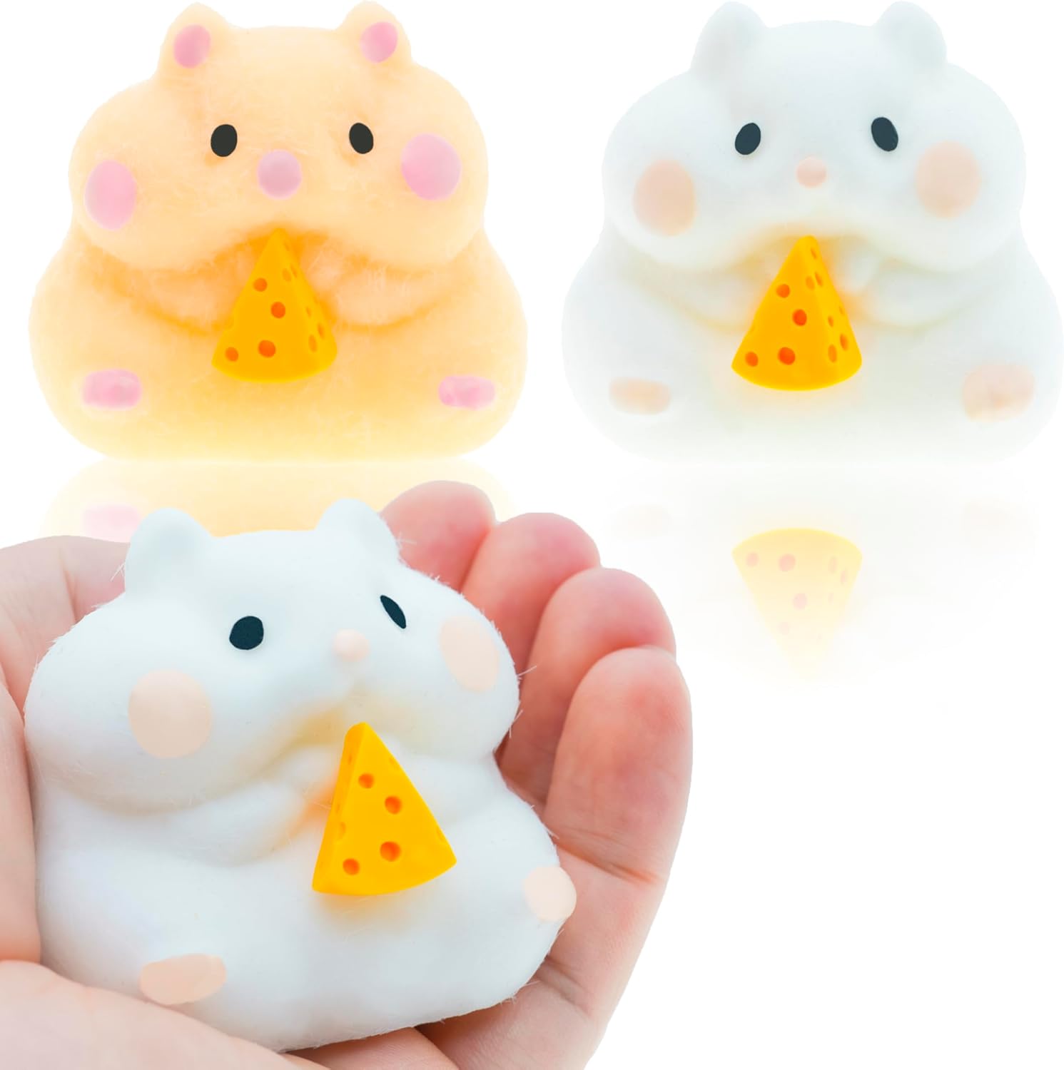 2PCS Fluffy Hamster  Squishy Toys, Ultra Soft Realistic Pet Squeeze Toys, Kawaii Animals Stress Relief Fidget Sensory Toys, Decompression Soft Silicone Gifts for Children, Teens, and Adults