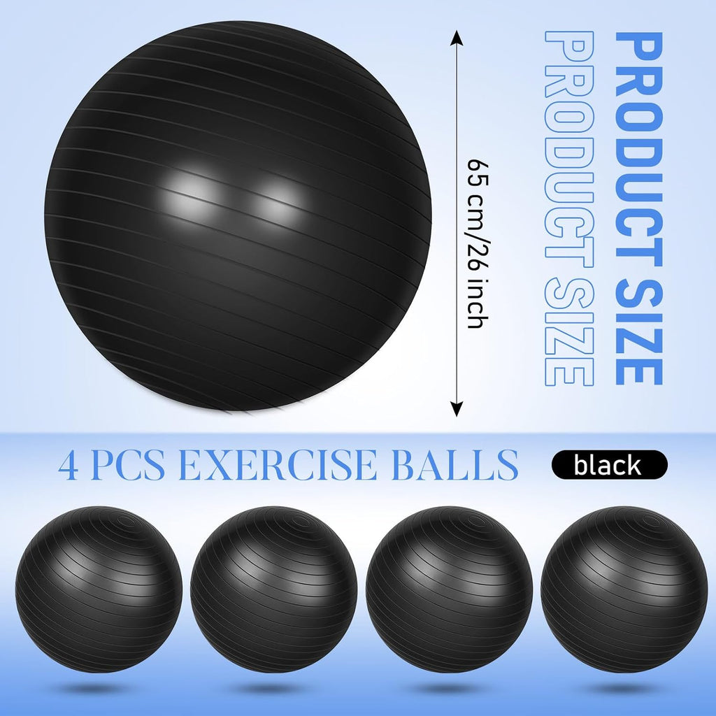 4 Pcs 26 Inch Yoga Exercise Ball Pilates Pregnancy Birthing Fitness Ball with Quick Pump Anti Burst for Improved Posture, Balance, Yoga, Pilates, Training