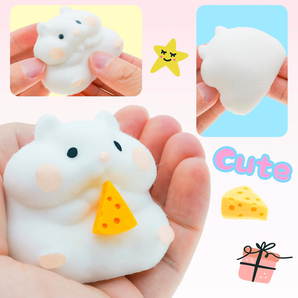 2PCS Fluffy Hamster  Squishy Toys, Ultra Soft Realistic Pet Squeeze Toys, Kawaii Animals Stress Relief Fidget Sensory Toys, Decompression Soft Silicone Gifts for Children, Teens, and Adults