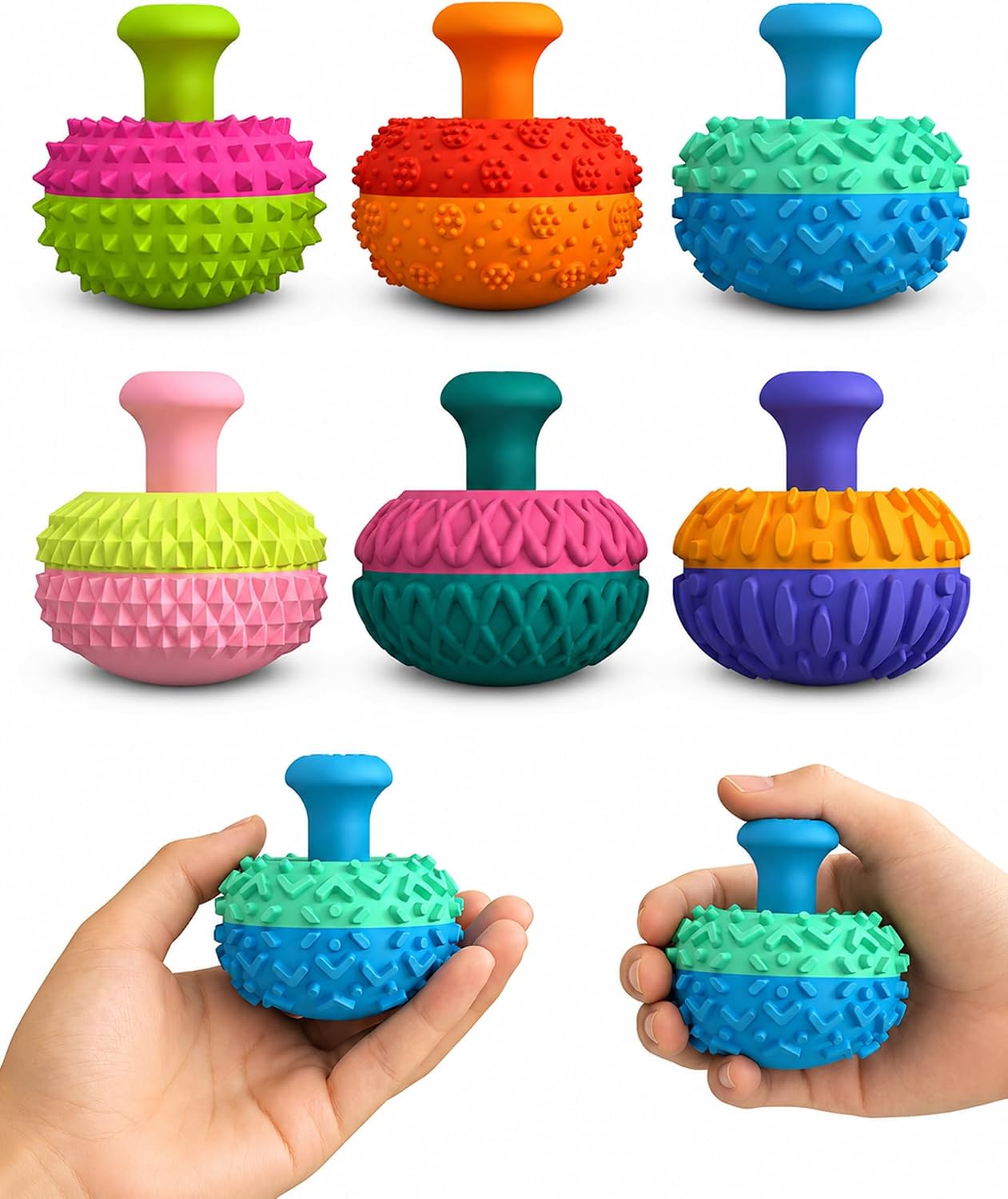 Silicone Thumb Rocker Fidget Toys for Adults, 6PCS Sensory Stress Relief Toys for ADHD Autism Anxiety, Textured Desk Fidget Gadgets for Office, Classroom, Travel