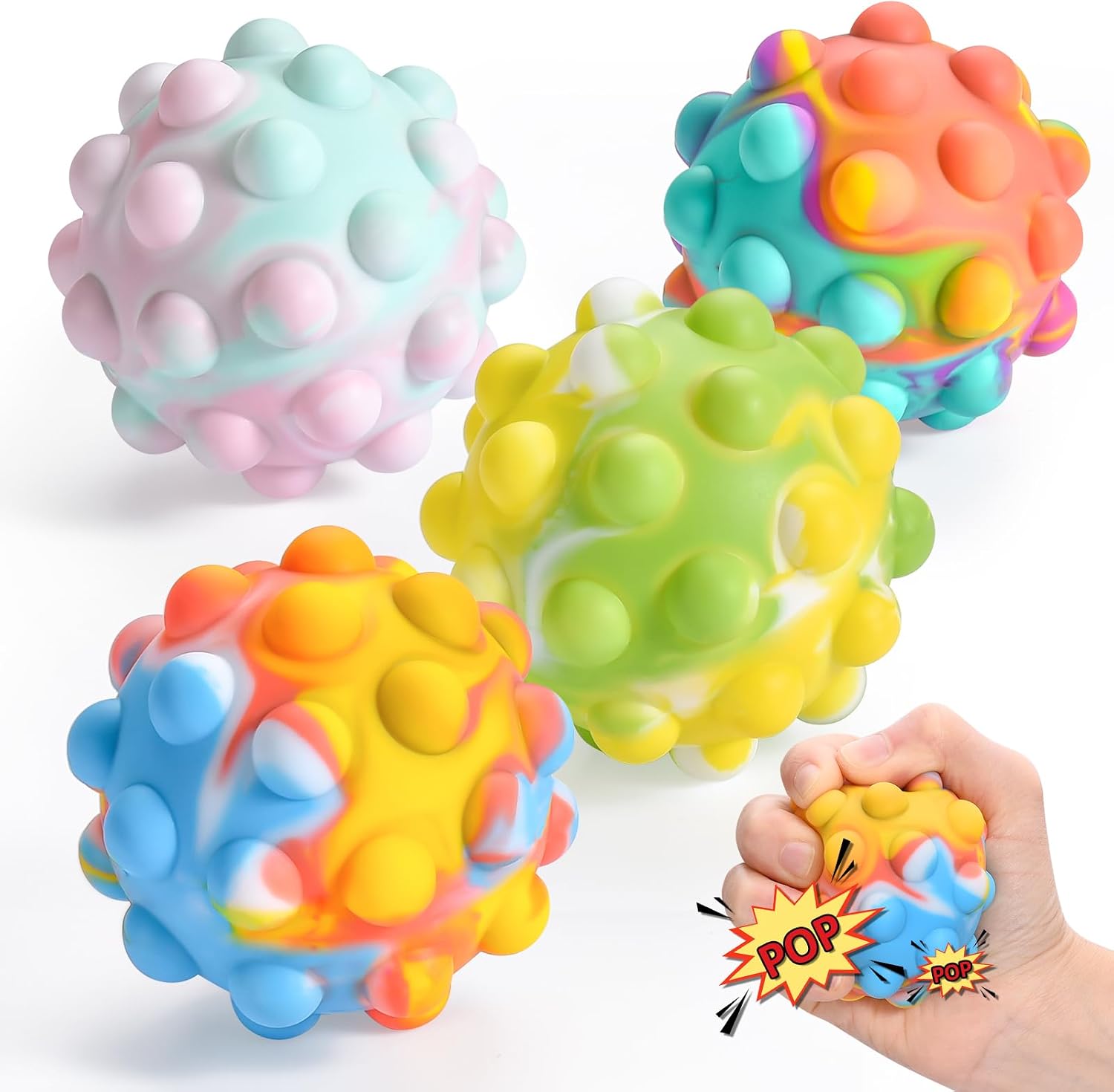 Stress Ball,Easter Basket Stuffers 3D Food-Grade Silicone,Anti-Anxiety Squeeze Sensory Toy for Kids Adults Over 3 Years (4 Pack)