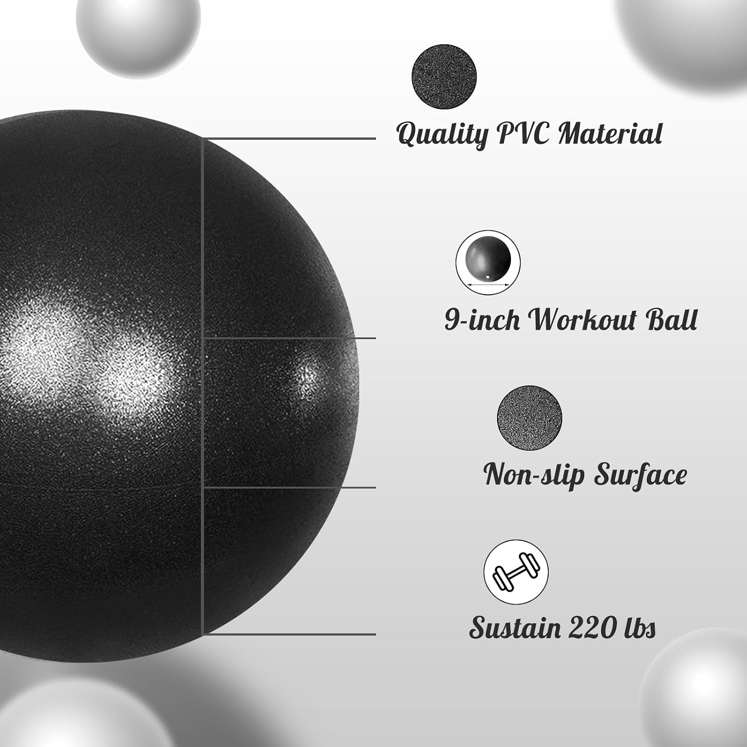 Pilates Ball - 9 Inch Small Exercise & Yoga Ball for Core Workouts