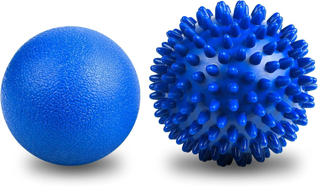 Spiky Massage Ball Set, 2 Pack Physical Therapy Massage Balls, Hard Lacrosse Ball & Spiky Massage Ball for Myofascial Release and Trigger Point Deep Tissue Massage (Blue)