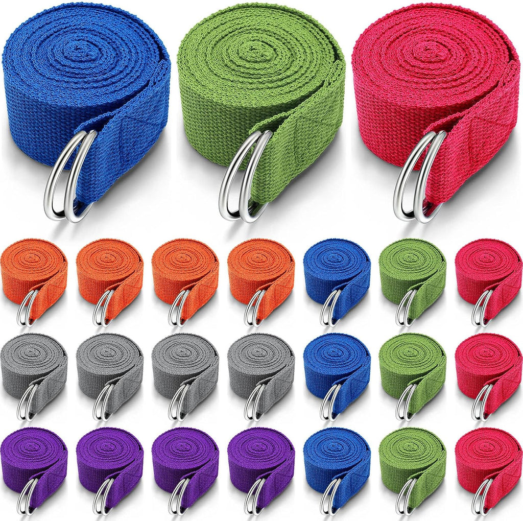 24 Pieces Yoga Strap Stretching Pilates Exercise Adjustable Straps 6 ft Non Elastic Yoga Belt with Adjustable D Ring Buckle for Pilates Gym Workouts Fitness