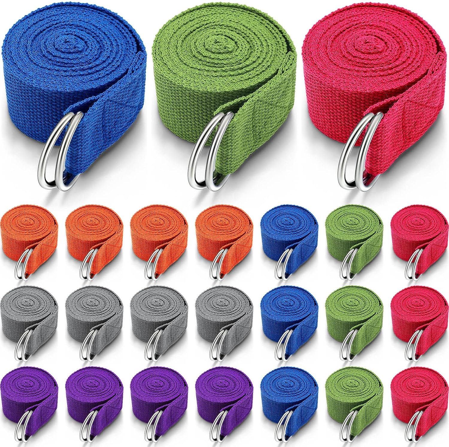 24 Pieces Yoga Strap Stretching Pilates Exercise Adjustable Straps 6 ft Non Elastic Yoga Belt with Adjustable D Ring Buckle for Pilates Gym Workouts Fitness